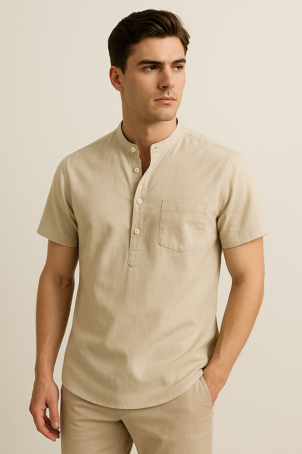 Elegant Cream Cotton Short Kurta for Men