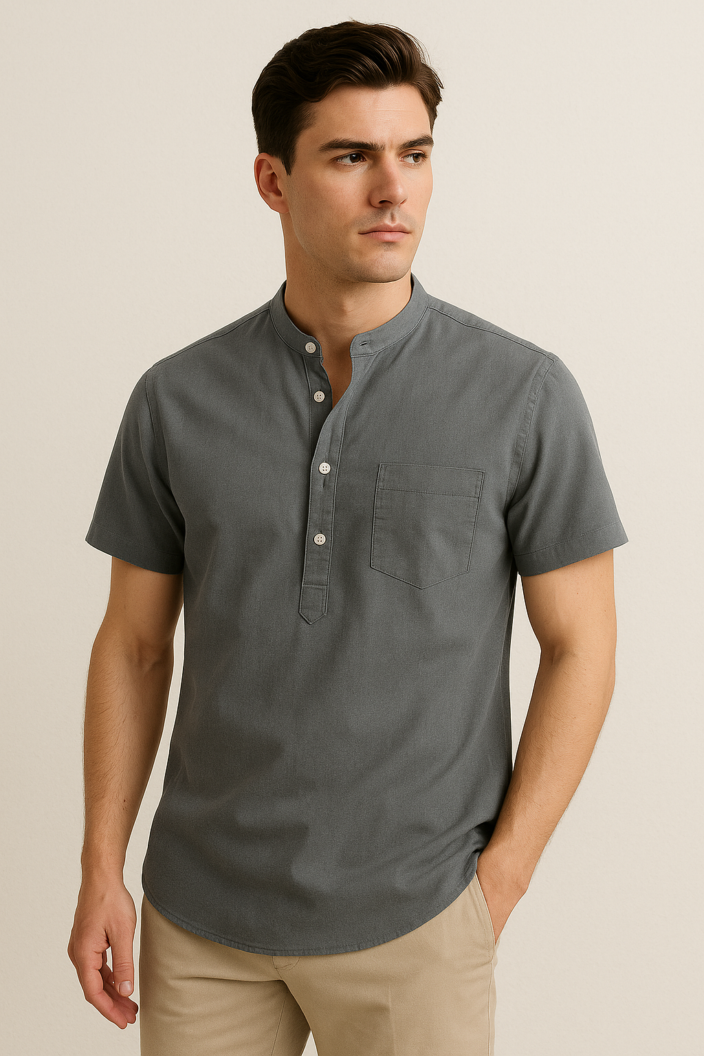 Premium Grey Cotton Short Kurta for Men