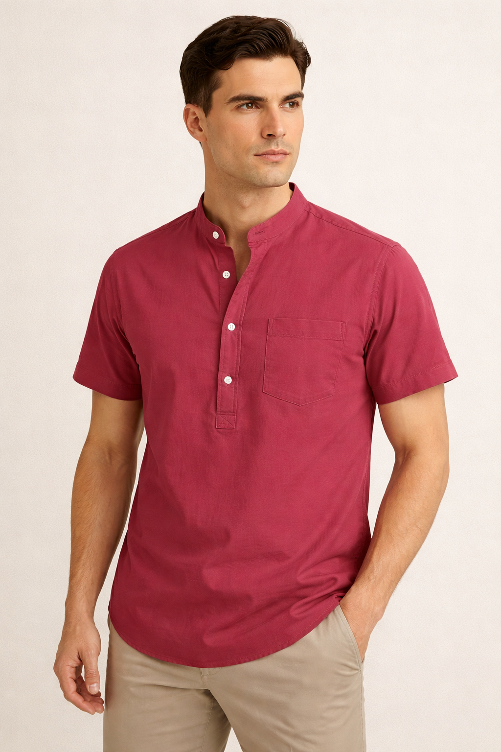 Men’s Stylish Melon Pink Half Sleeve Casual Kurta