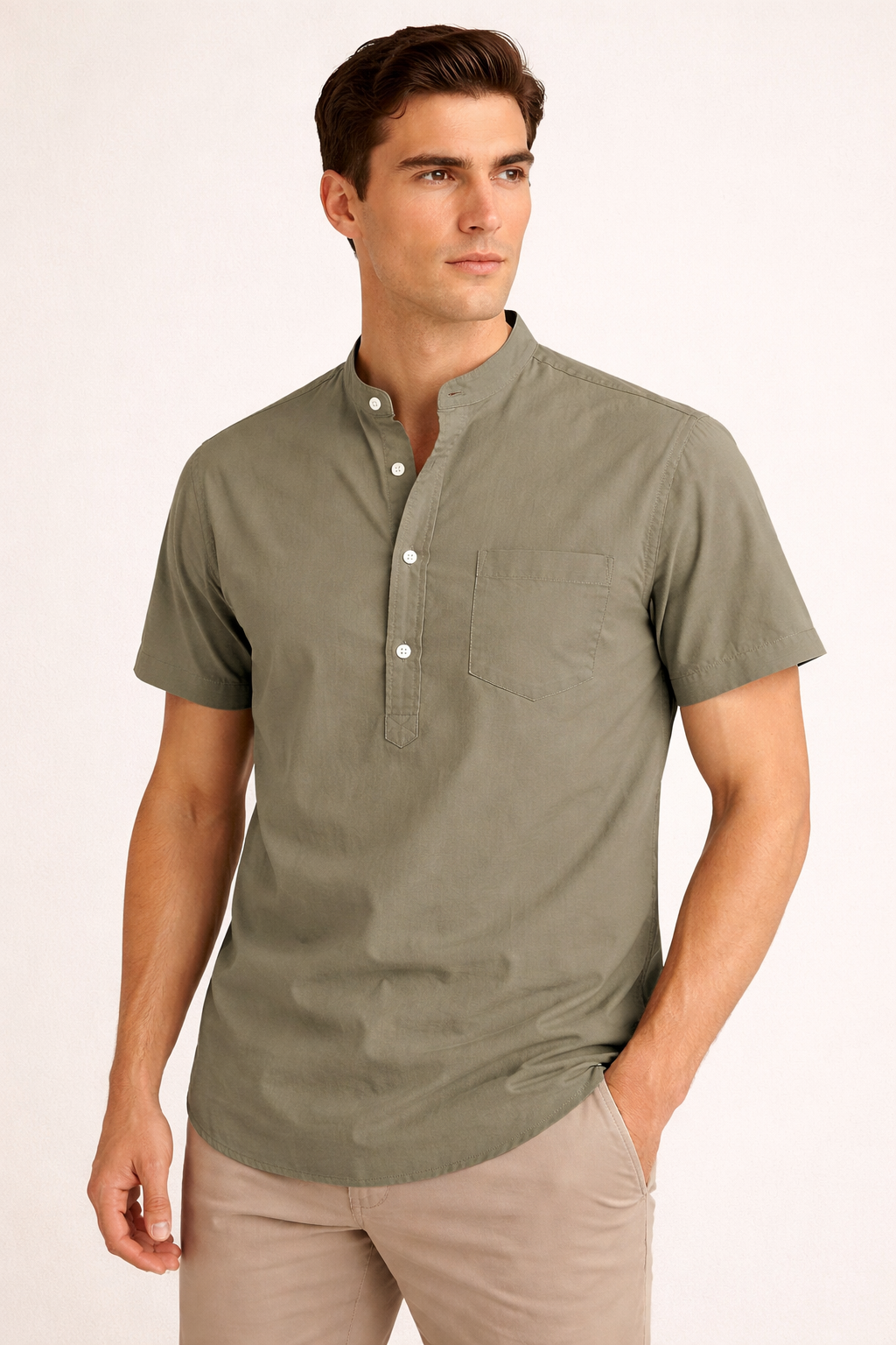 Men’s Stylish Olive Green Short Sleeve Casual Kurta
