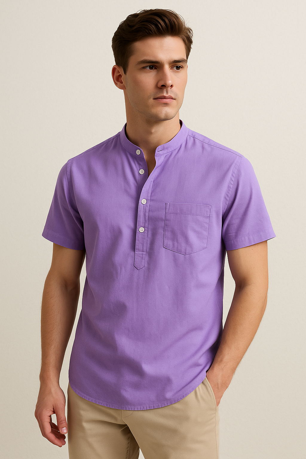 Men’s Stylish Lavender Purple Short Sleeve Casual Kurta