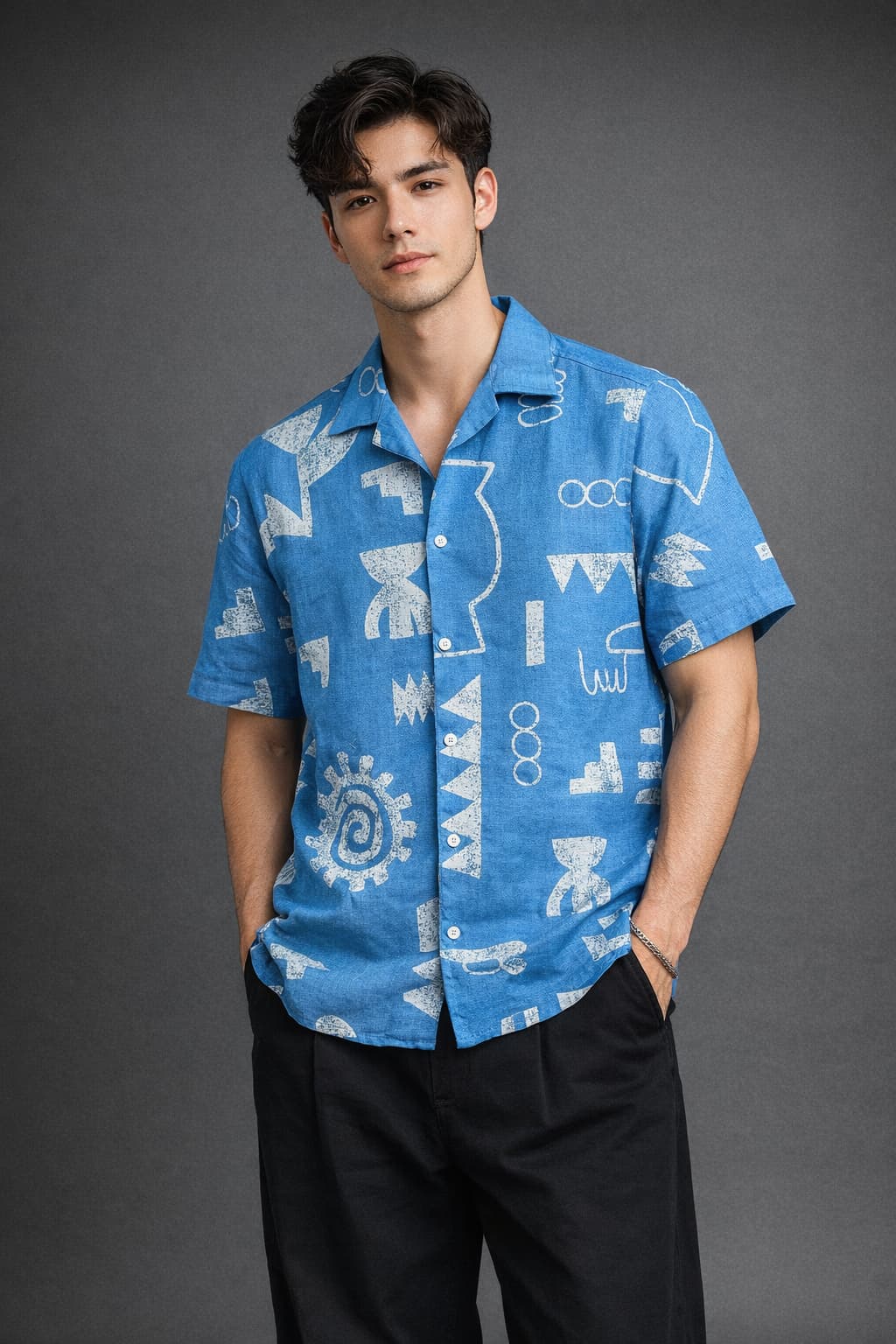 Blue Abstract Sketch Printed Shirt