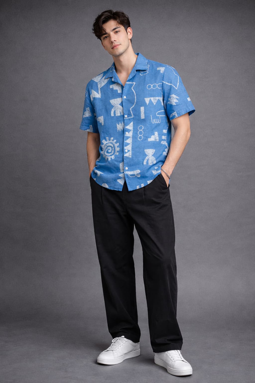 Blue Abstract Sketch Printed Shirt