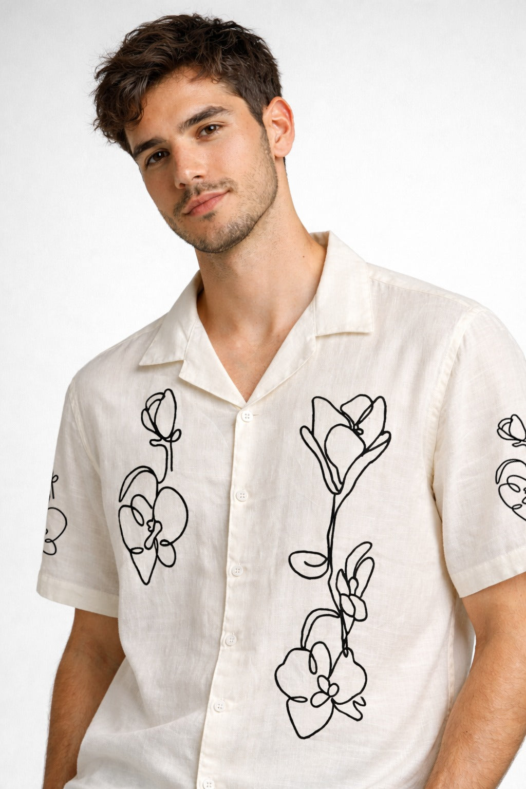 Ivory Floral Line Art Printed Shirt