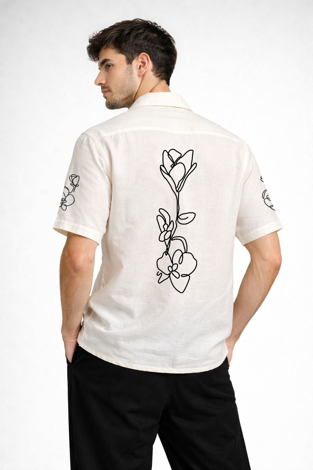 Ivory Floral Line Art Printed Shirt