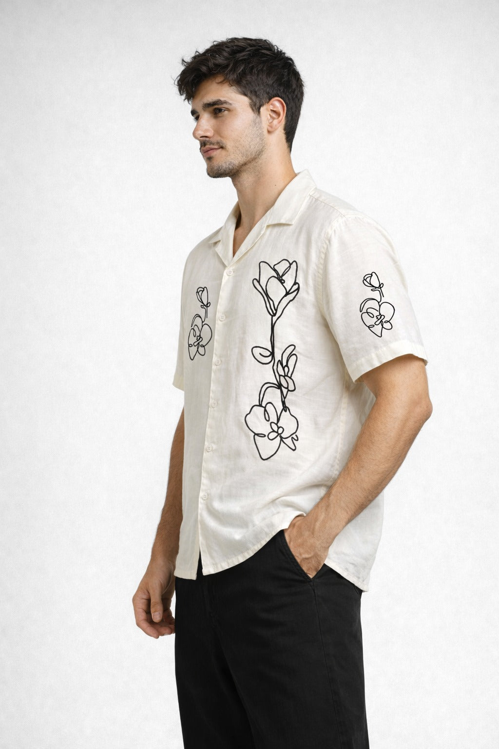 Ivory Floral Line Art Printed Shirt