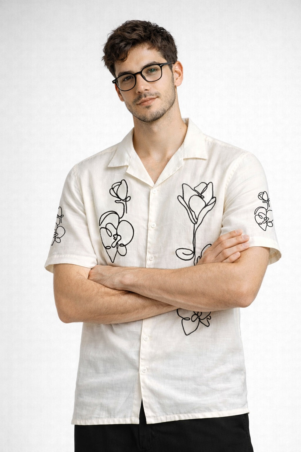 Ivory Floral Line Art Printed Shirt