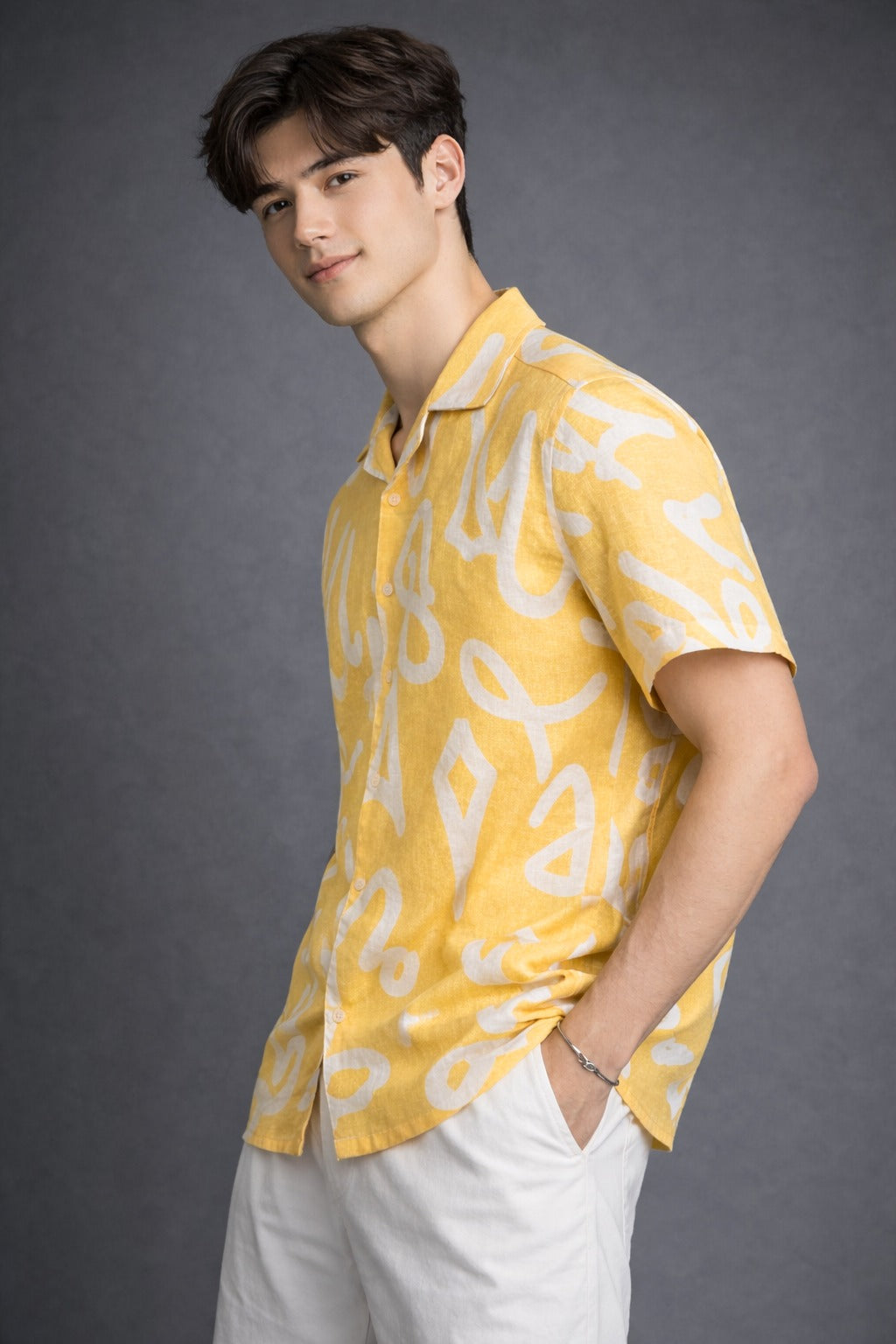Mustard Yellow Abstract Printed Shirt