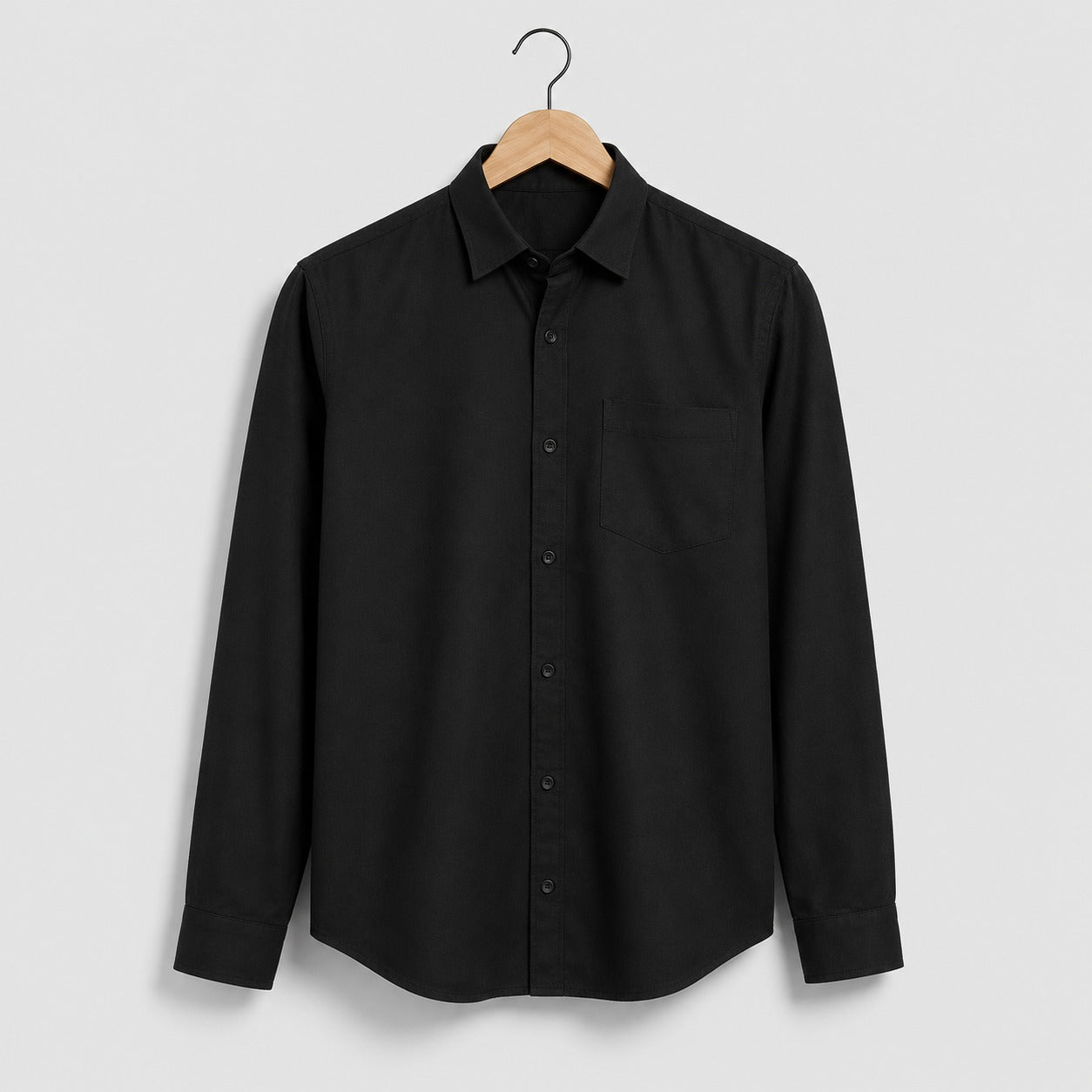 Black Plain Cotton Full Sleeve Men's Shirt