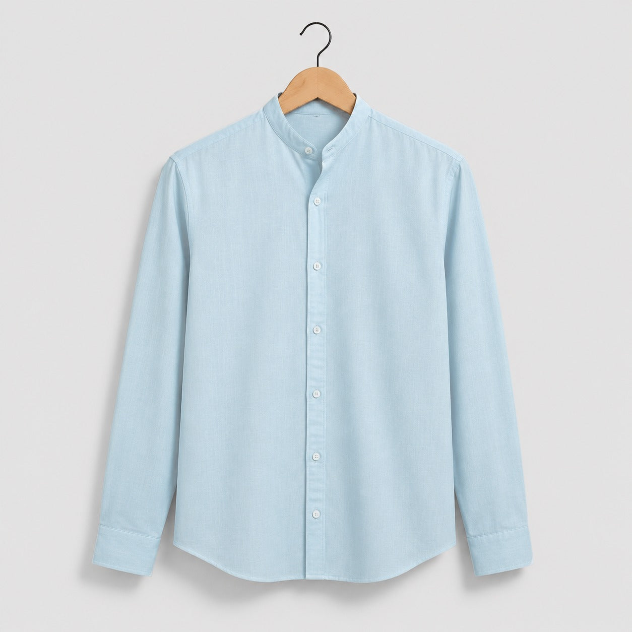 Men's Premium Cotton Light Blue Mandarin Collar Full Sleeve Shirt