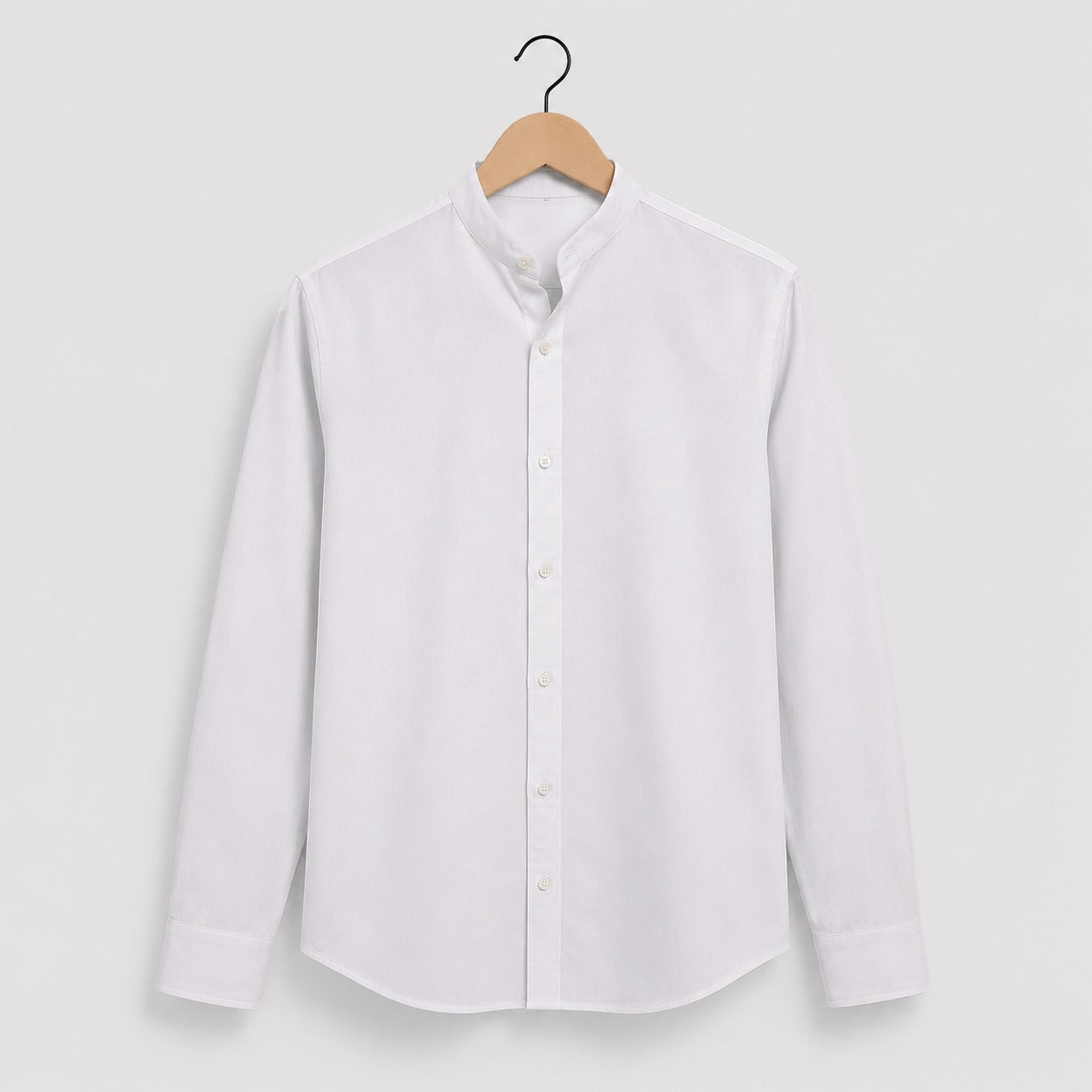 Men's Premium Cotton White Mandarin Collar Full Sleeve Shirt