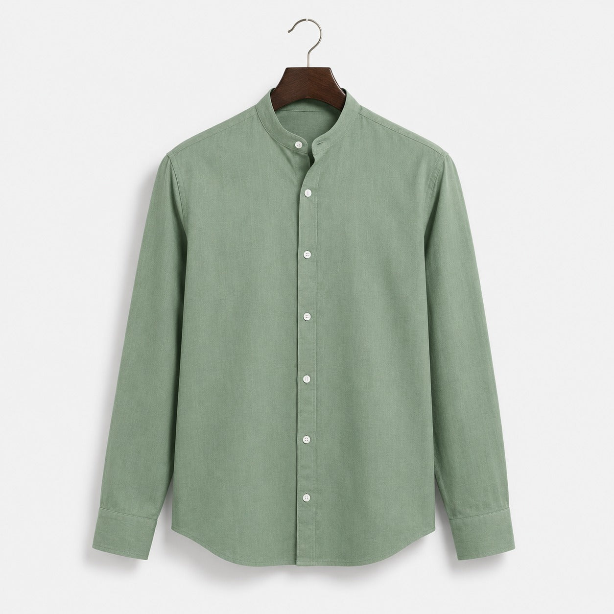 Sage Green Cotton Mandarin Collar Full Sleeve Men's Shirt