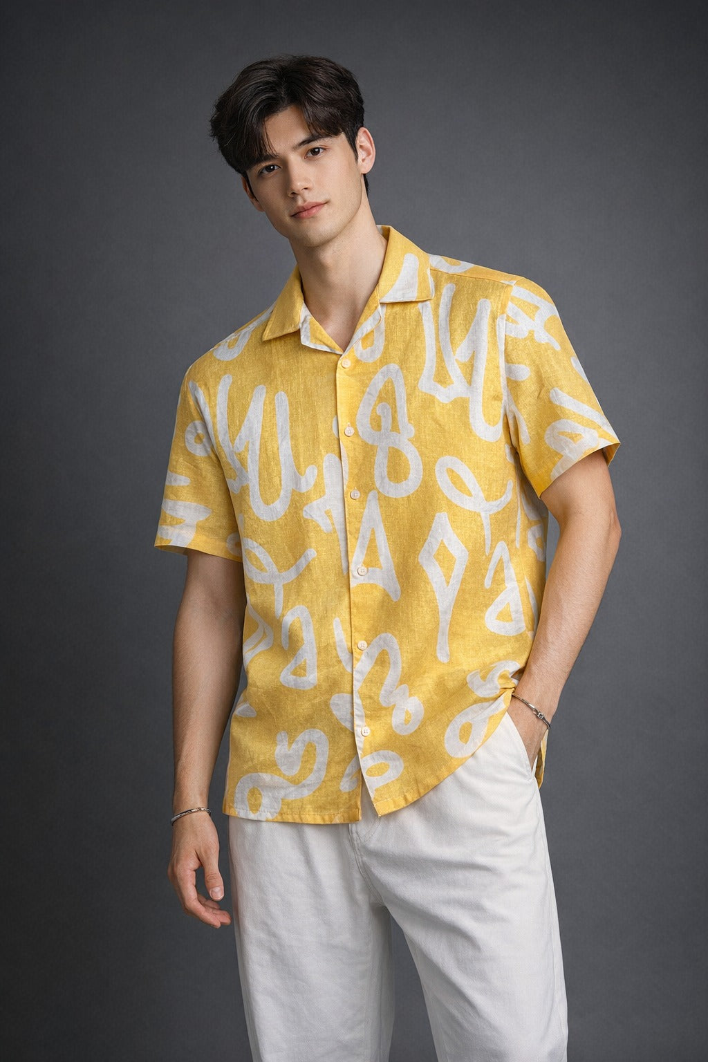 Mustard Yellow Abstract Printed Shirt