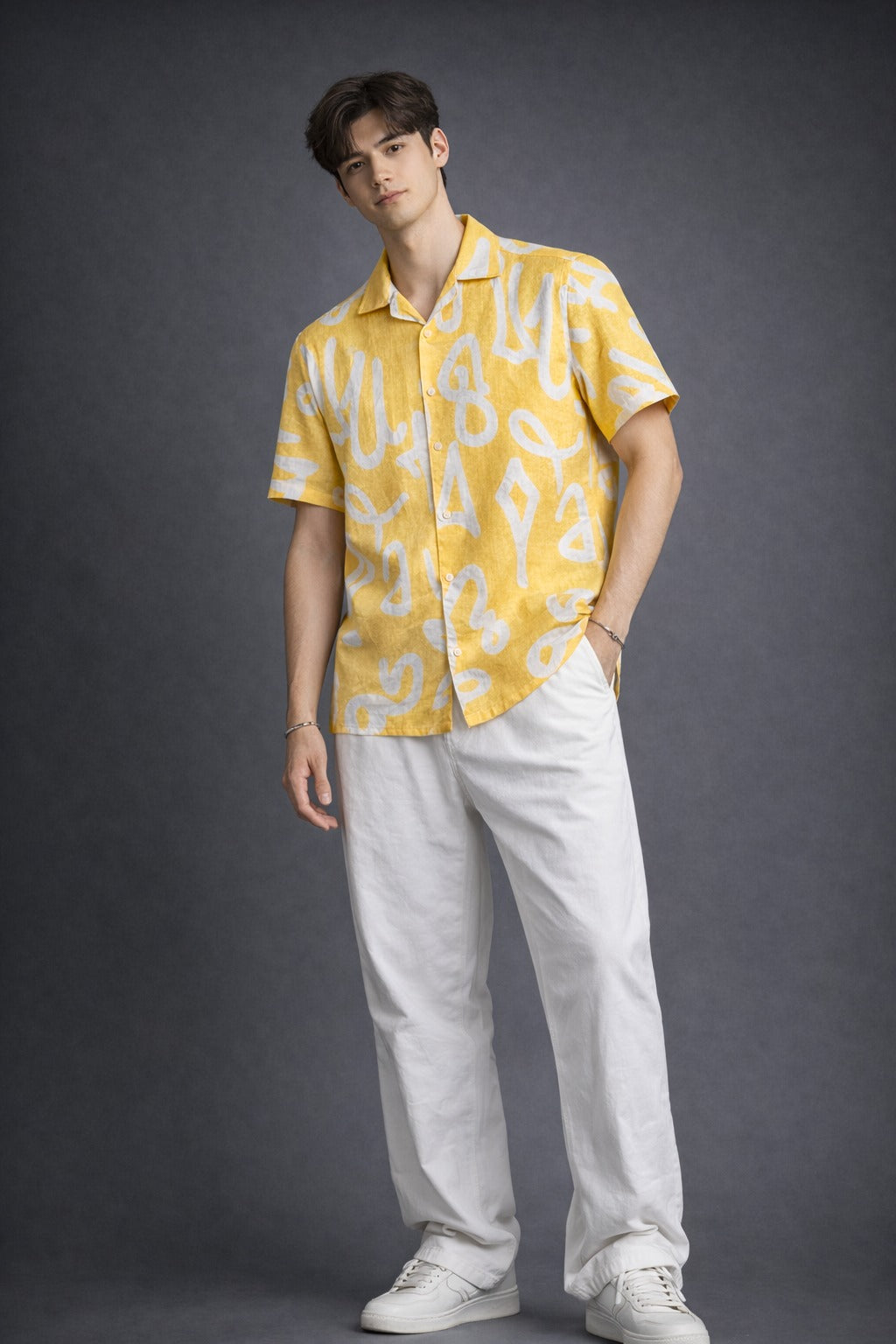 Mustard Yellow Abstract Printed Shirt