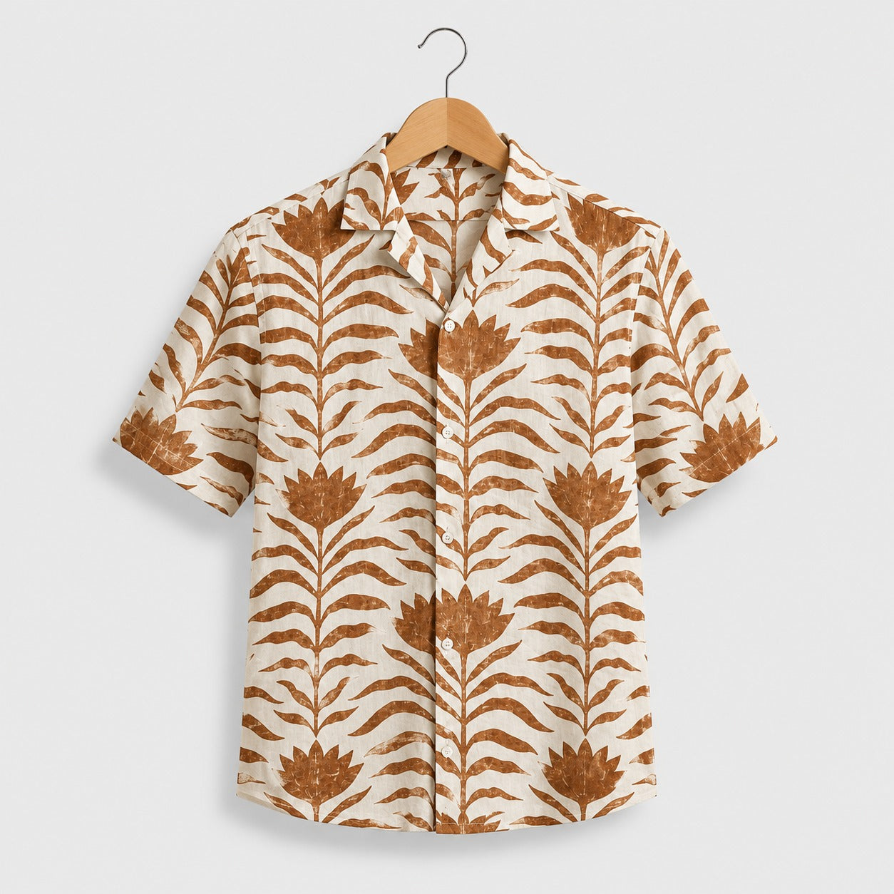 Beige Brown Leaf Printed Shirt