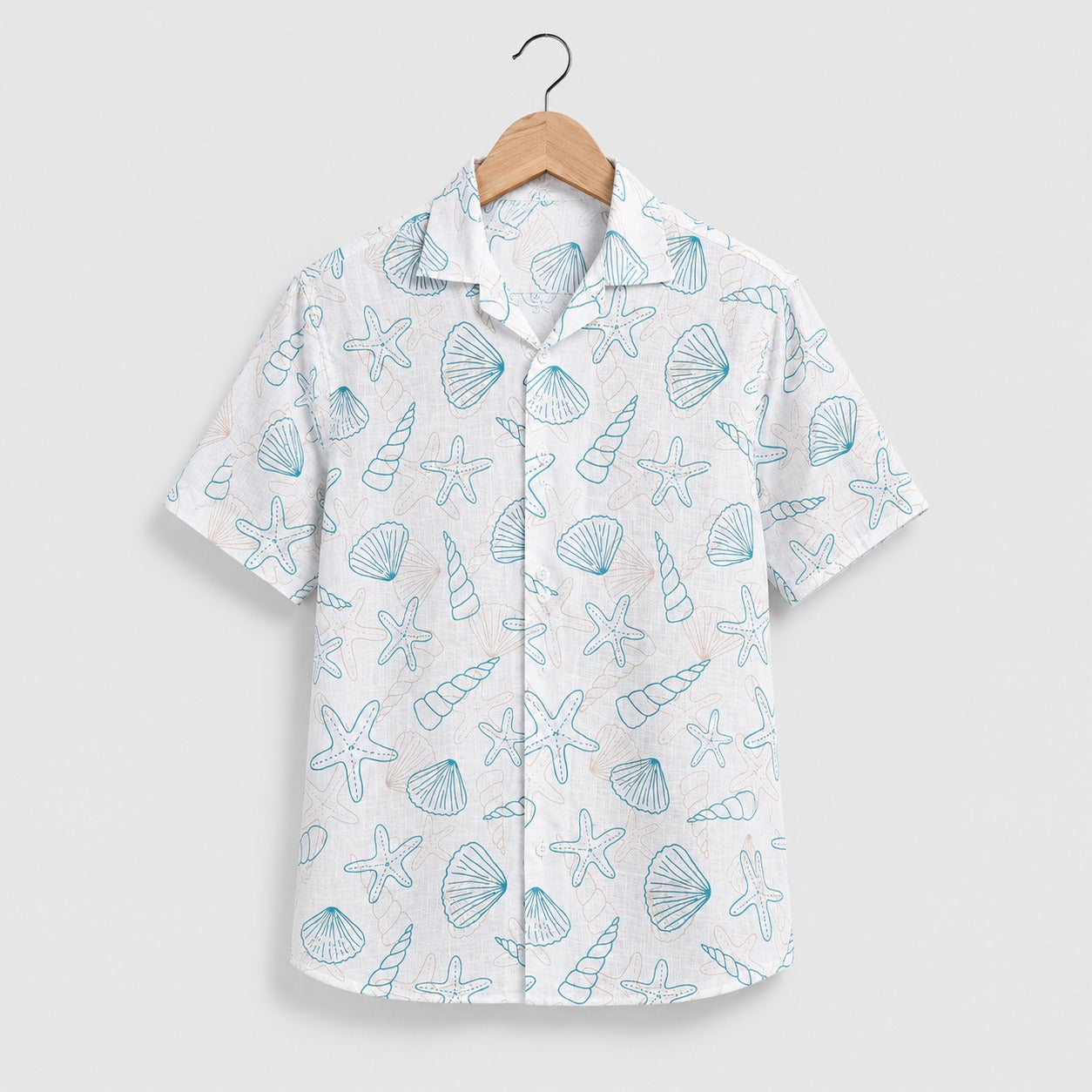 White Seashell Printed Men's Shirt