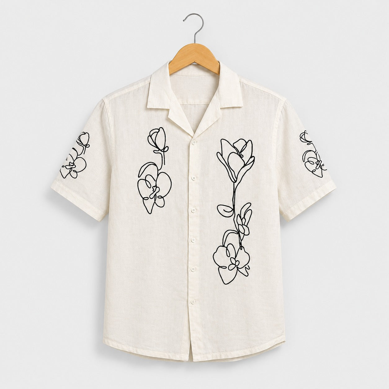 Ivory Floral Line Art Printed Shirt