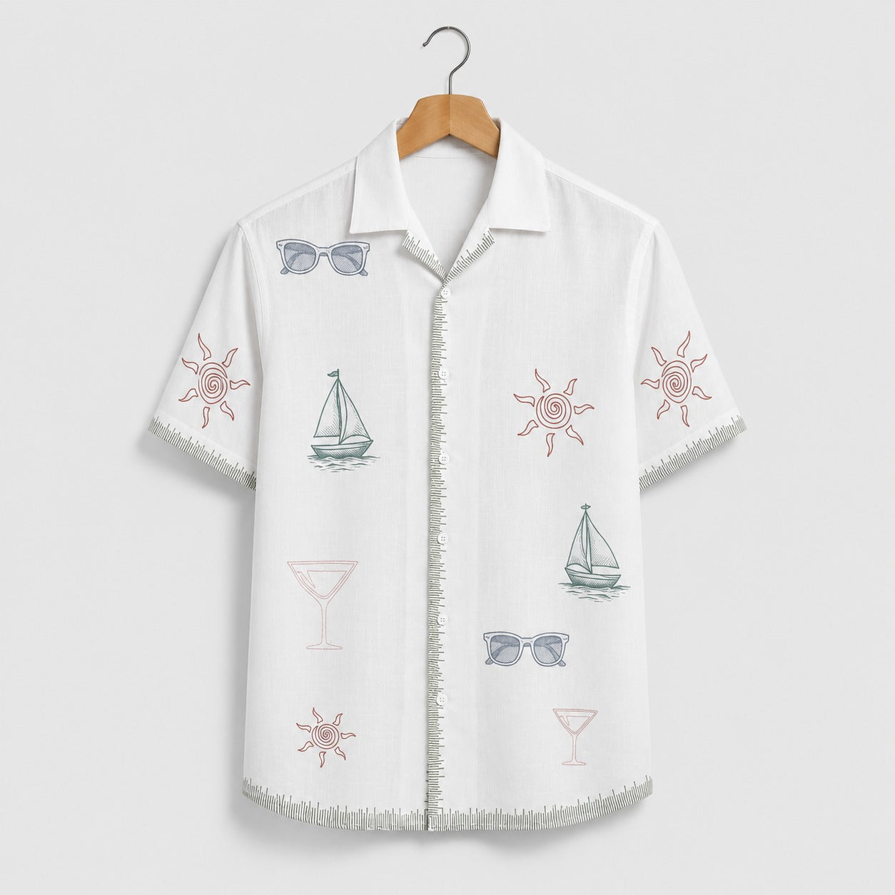 White Marine Icons Printed Shirt