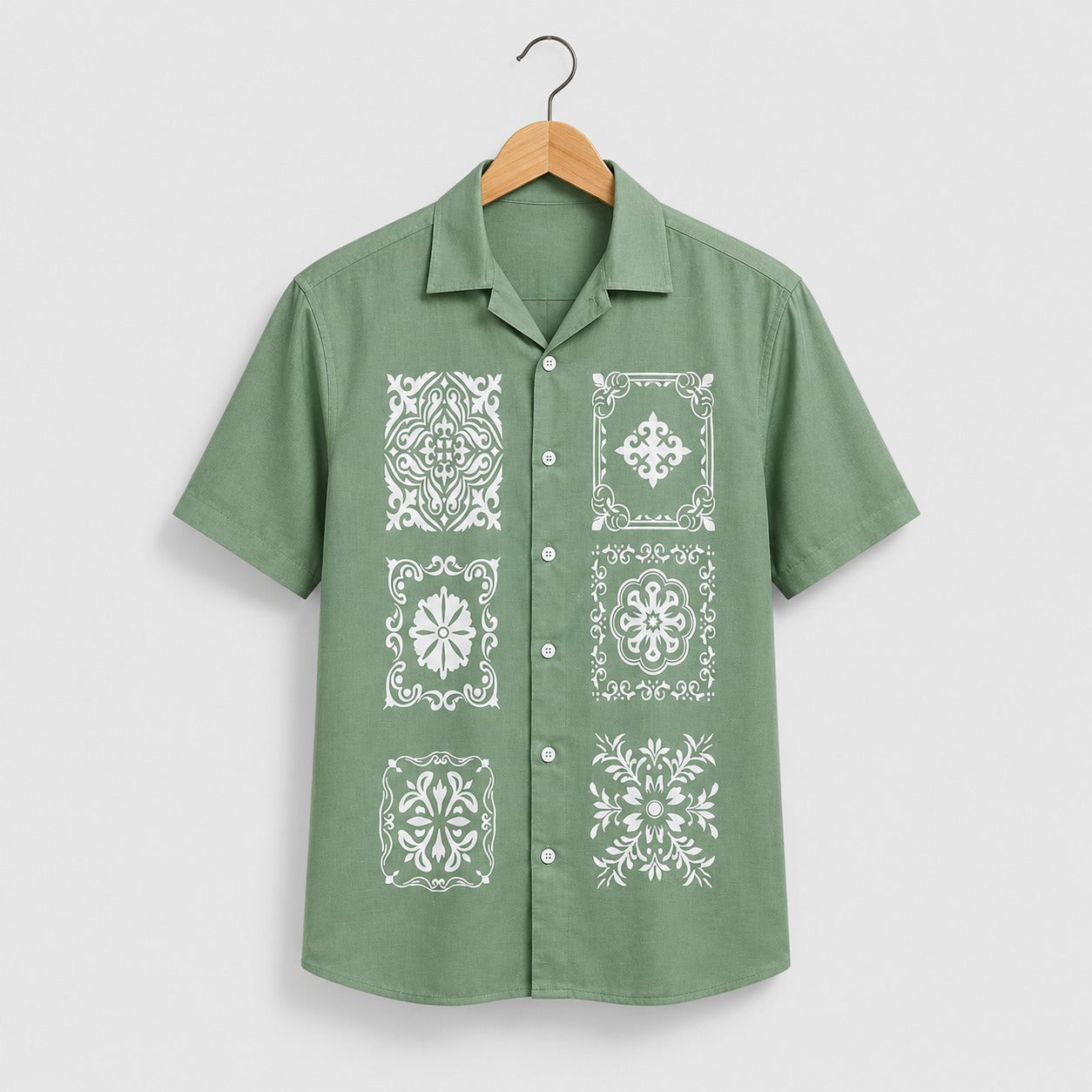 Sage Green Geometric Motif Printed Shirt